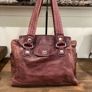 Marc Jacobs Burgundy Leather Tote Shoulder Bag turnlock large handbag